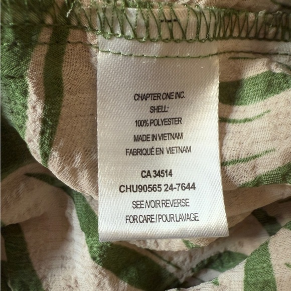 C by One Tropical Tie Front V-Neck Flutter Sleeve Blouse. Green Tan Size M #1412 - Picture 8 of 8